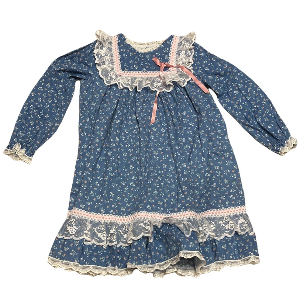 Bryan Vintage Floral Dress Toddler Size 5 Prairie Cottagecore Lace Long Sleeves